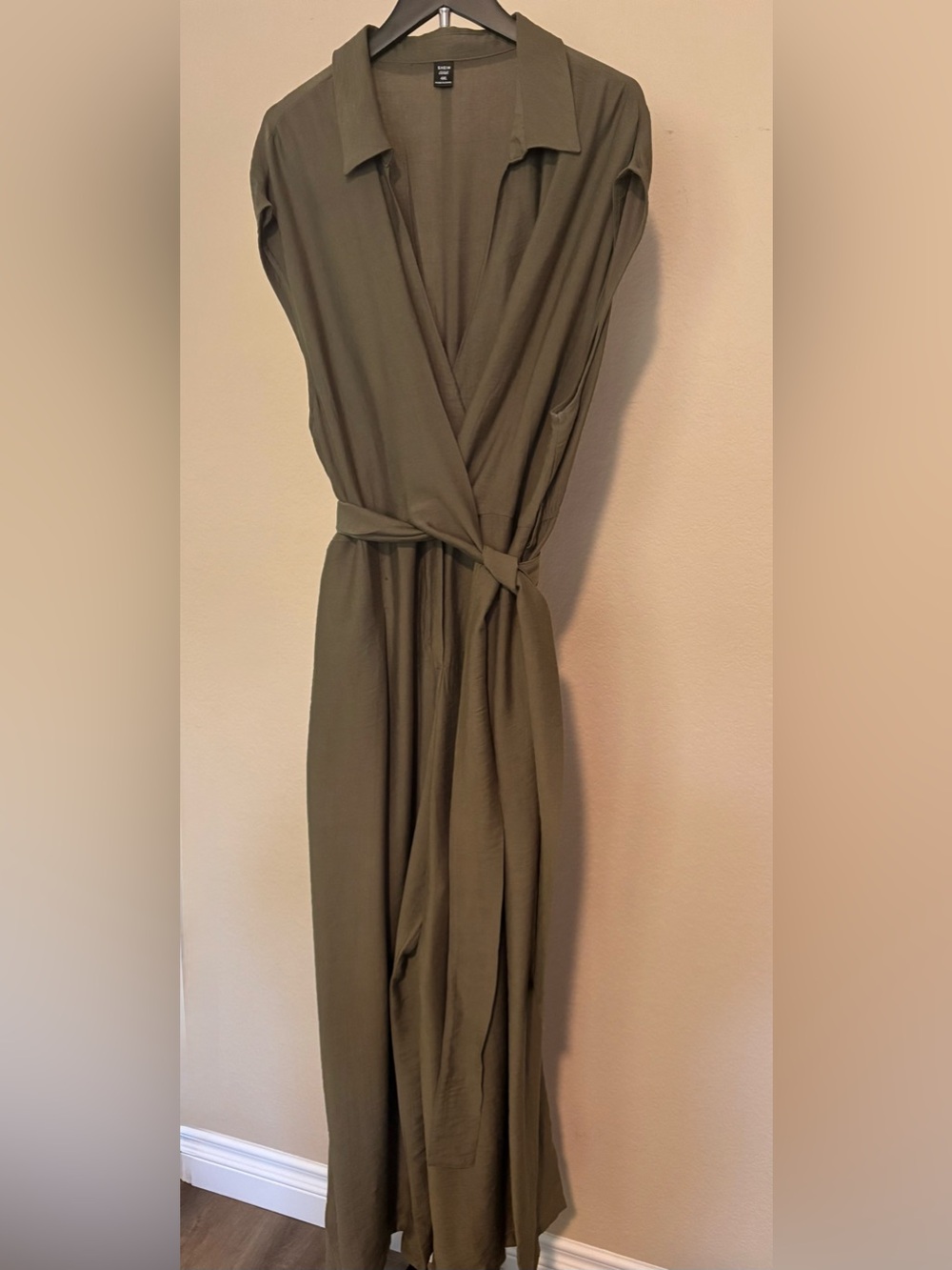 SHEIN Olive Wrap Maxi Dress with Waist Tie